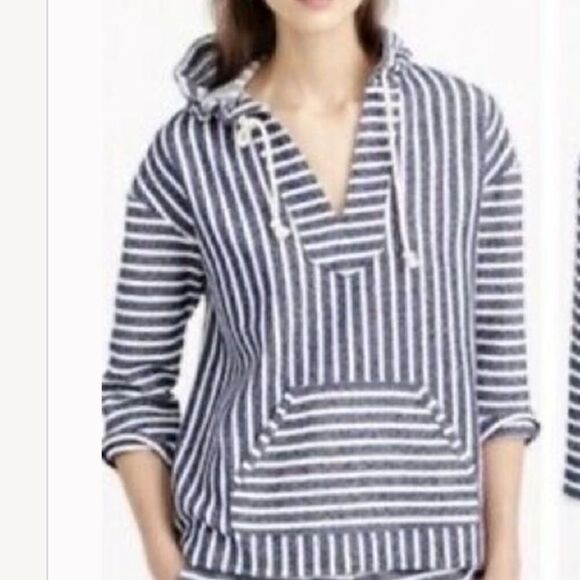 J. Crew Blue / Cream Striped Nautical Coastal Popover Beach Hoodie - Picture 1 of 16